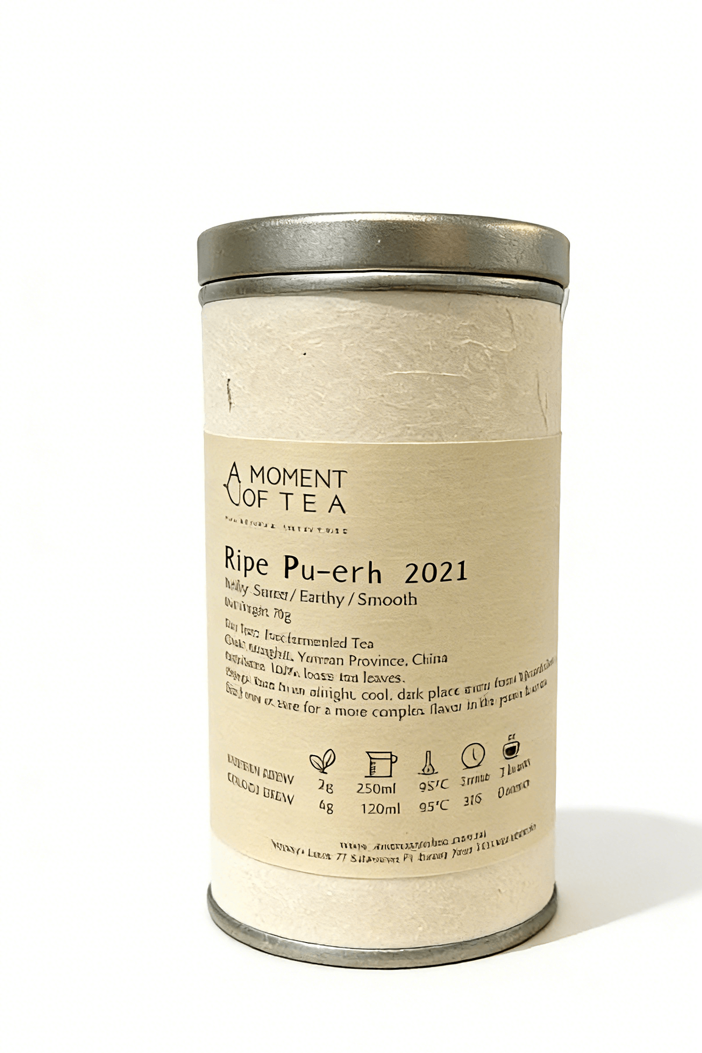Amoment tea Ripe Pu-erh 2021 tea canister on a white background