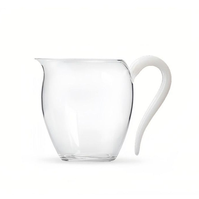 Glass Gongdao Cup with Jade Handle, white handle, on white background