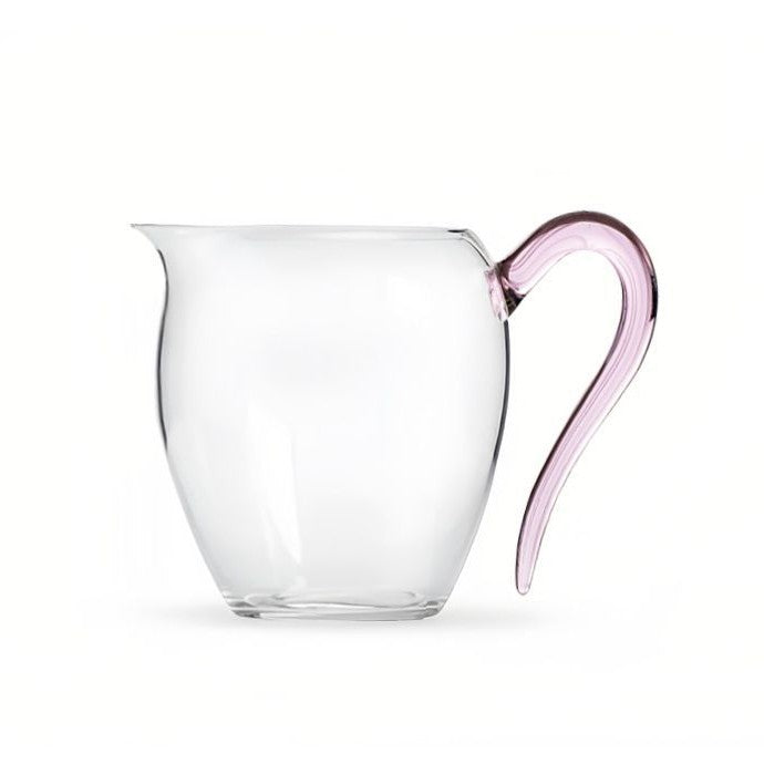 Glass gongdao cup with pale pink glass handle, on white background