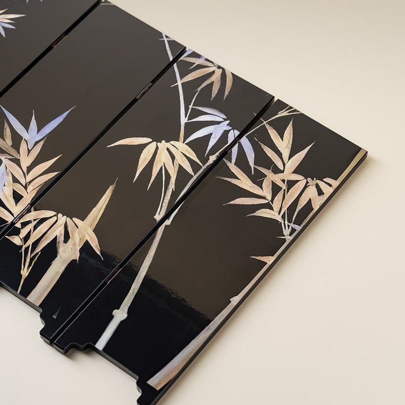 Black Bamboo mini folding screen, front bamboo side, lying flat, close-up of the bamboo leaves