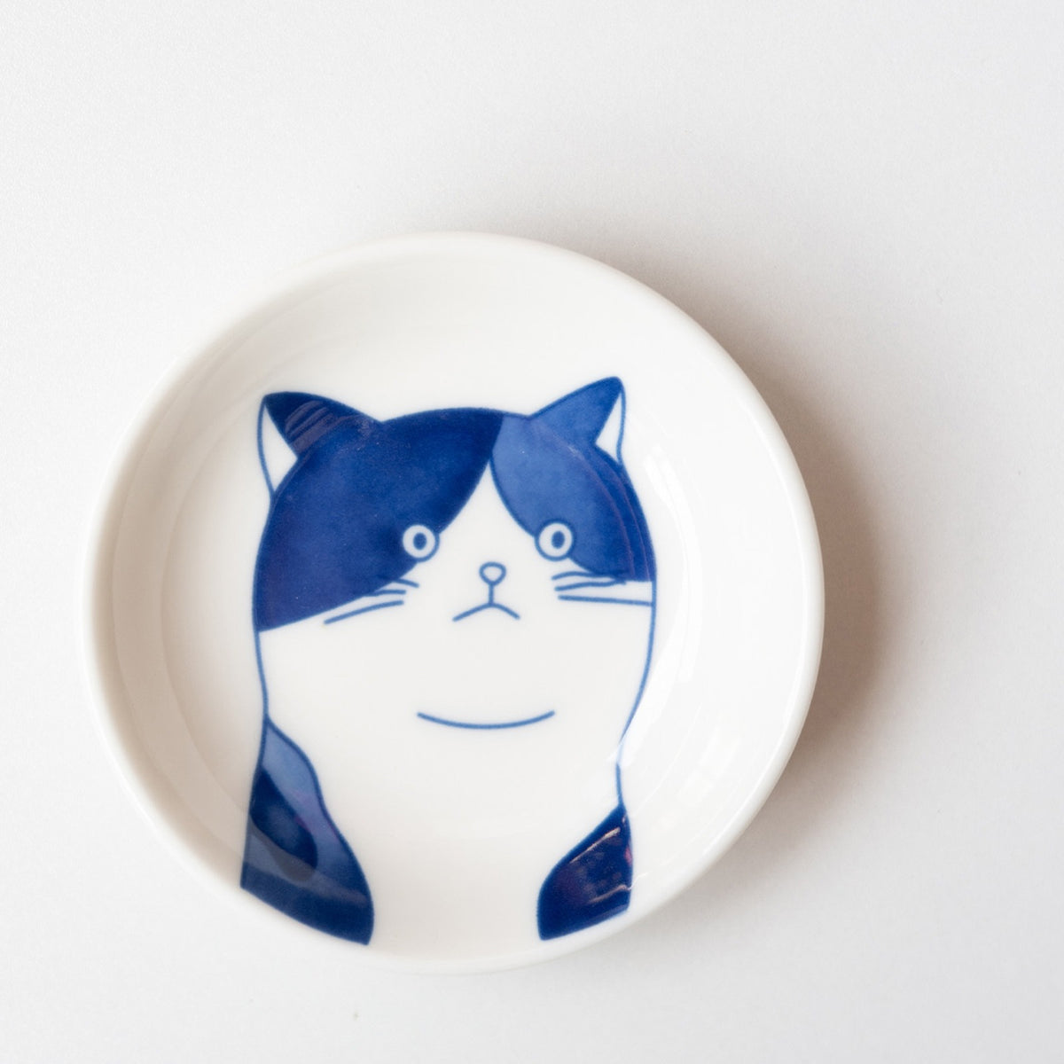 Blue cat face sauce dish, calico cat, 10 cm porcelain