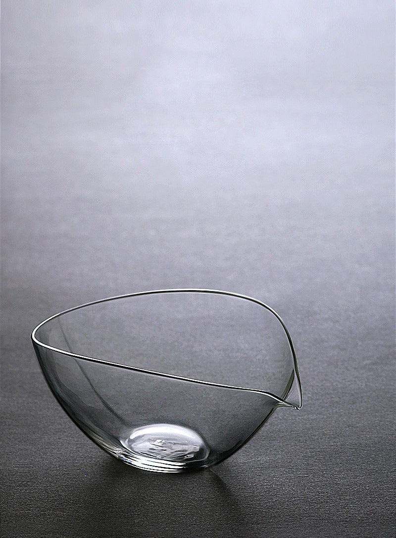 Handmade Glass Matcha Bowl with Pouring Spout/ Boat Shape Gongdao Cup