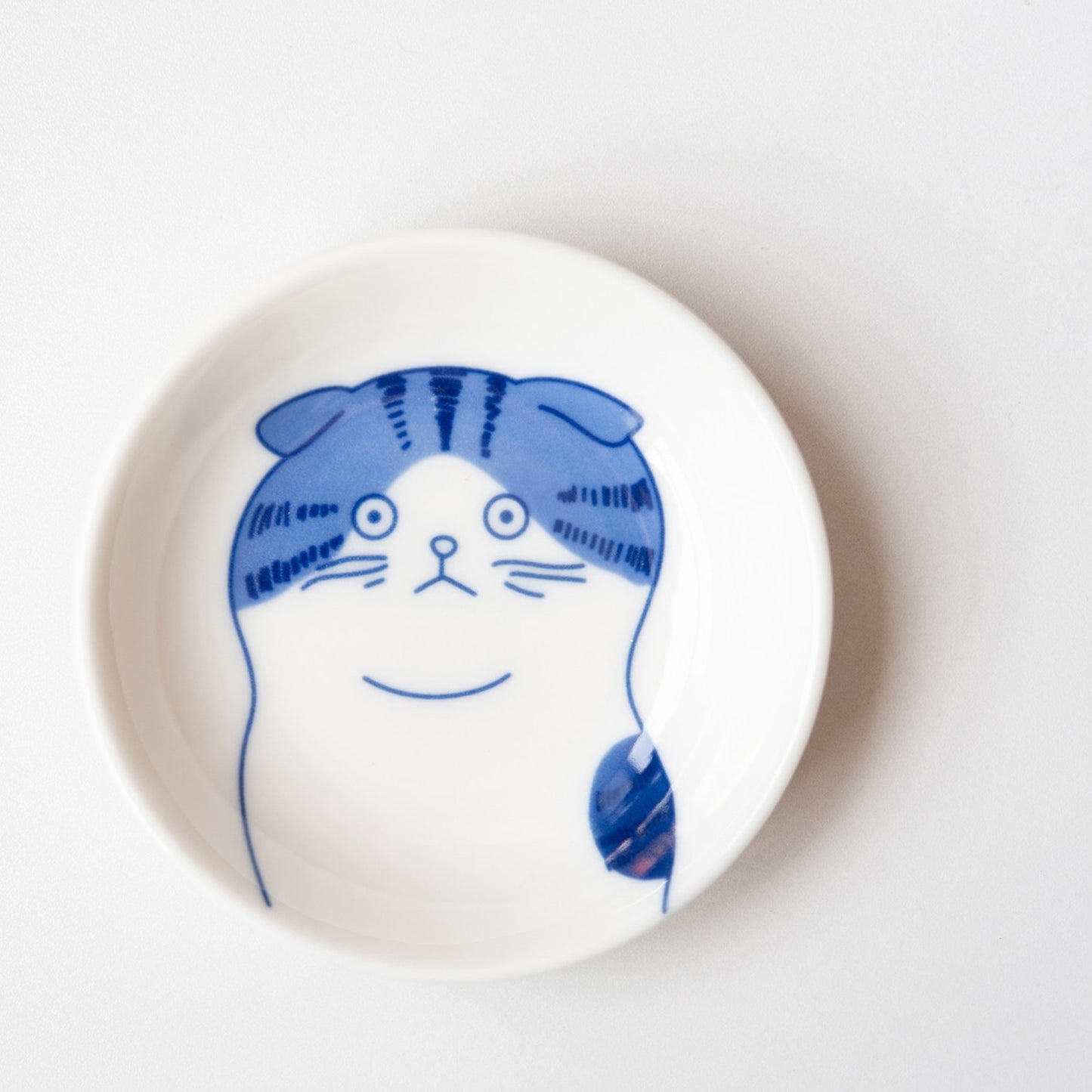 Blue cat face sauce dish, Scottish fold cat, 10 cm porcelain