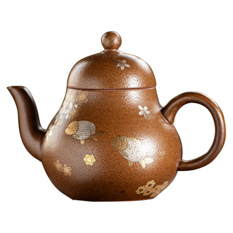 Rock clay flower and fish teapot 200ml on a white background