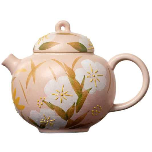 Peach pink wildflower hand-painted teapot 160ml on a white background
