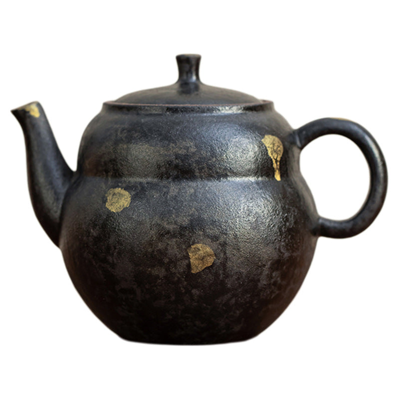 Black clay gourd teapot with gold flecks 150ml on a white background