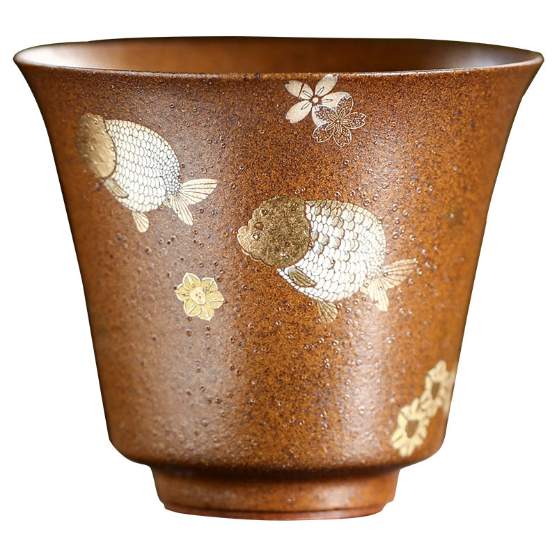 Rock clay flower and fish tea cup 60ml on a white background