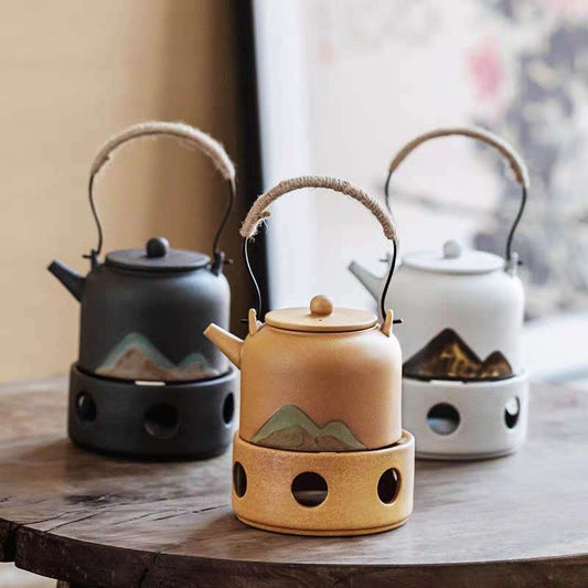 High-quality Ceramic Teapot with Warmer in Orange-Red, perfect for brewing Chinese tea.