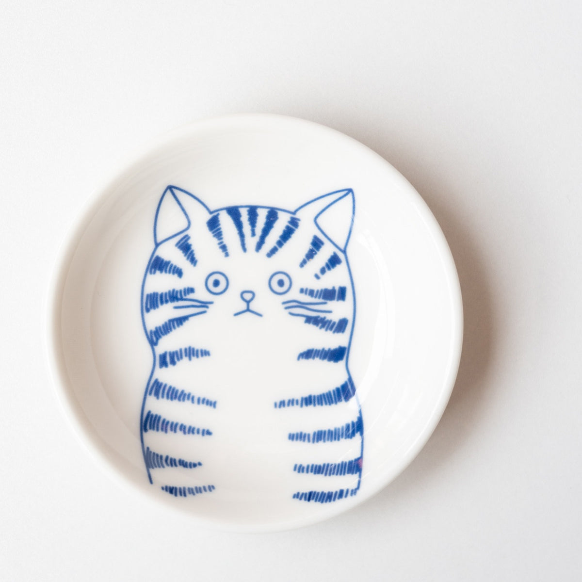 Blue cat face sauce dish, tabby cat, 10 cm porcelain