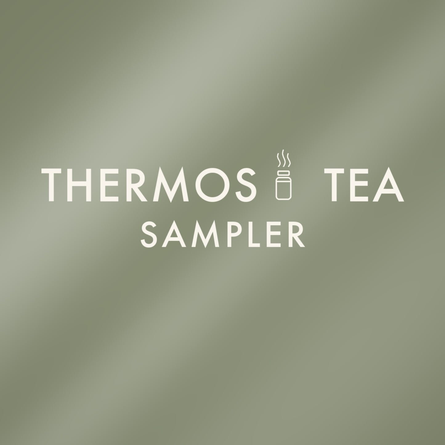 Thermos Tea Sampler Pack cover with a line-drawn insulated flask and rising steam on sage green