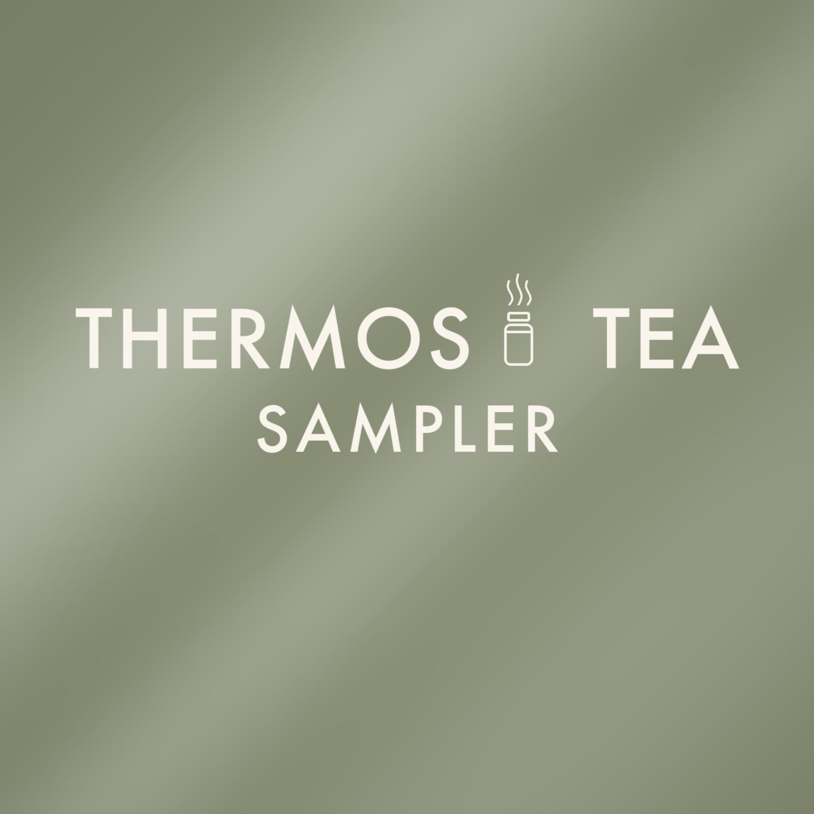 Thermos Tea Sampler Pack cover with a line-drawn insulated flask and rising steam on sage green